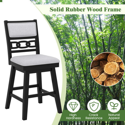 25 Inch Bar Stools Set of 2 with Upholstered Backrest and 360 Rotation Seat-Black