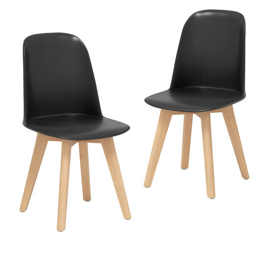 Modern Dining Chair Set of 2 with Solid Beech Wood Legs and Tilt Backrest-White