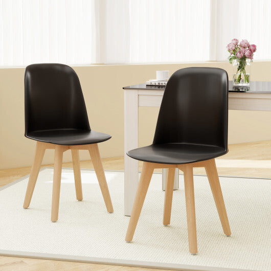 Modern Dining Chair Set of 2 with Solid Beech Wood Legs and Tilt Backrest-White