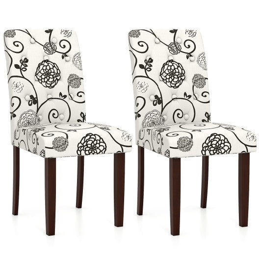 Button Tufted Fabric Upholstered Wooden Dining Chair Set of 2 with High Curved Back-Gray