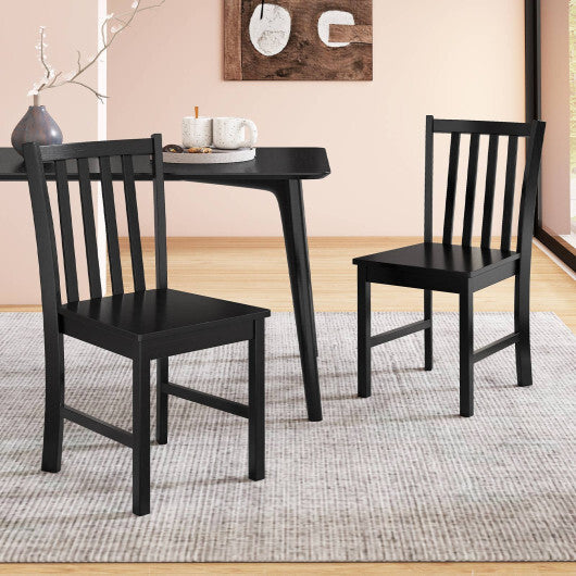 Rustic Dining Chairs Set of 2 Wooden Kitchen Chairs with Slat Tilt Backrest-White