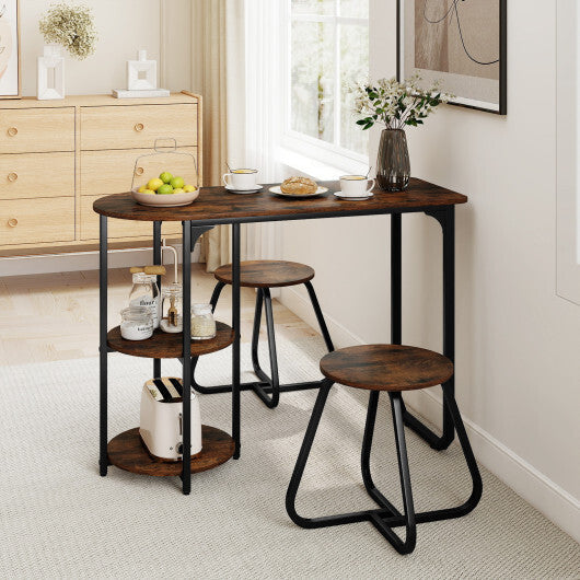 3-Piece Industrial Dining Table Set for Small Space-Black