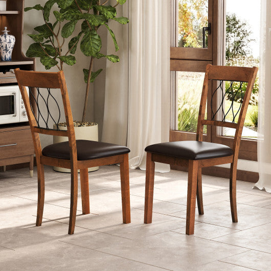 Set of 2 Dining Chair Fabric/Faux Leather Upholstered with Padded Seat-Walnut