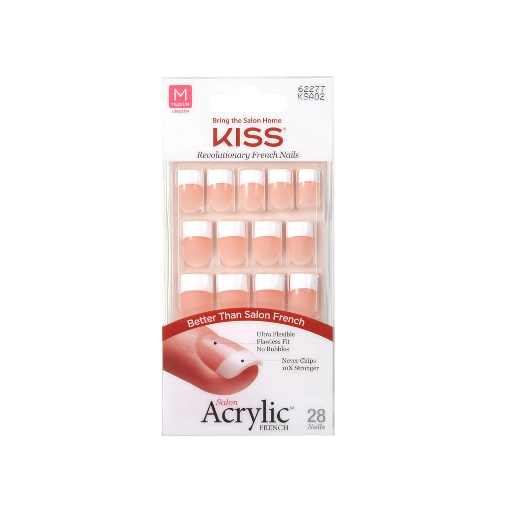 KISS Salon Acrylic Press-On Nails – Sugar Rush French, Medium Square