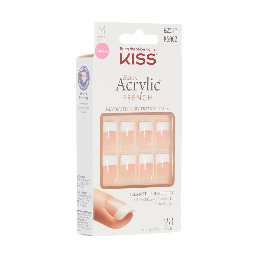 KISS Salon Acrylic Press-On Nails – Sugar Rush French, Medium Square