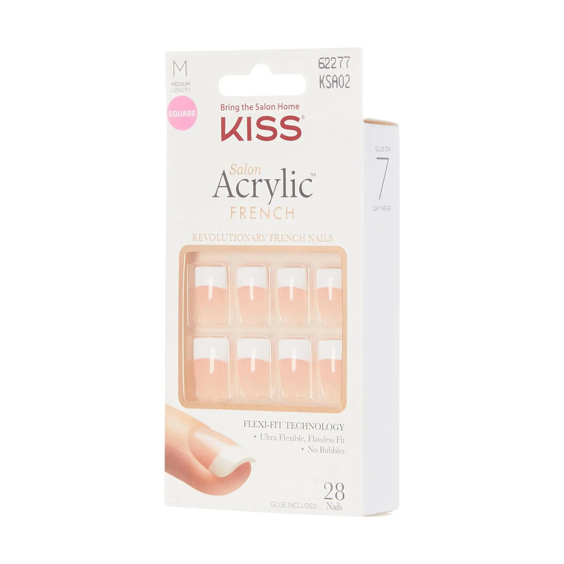 KISS Salon Acrylic Press-On Nails – Sugar Rush French, Medium Square