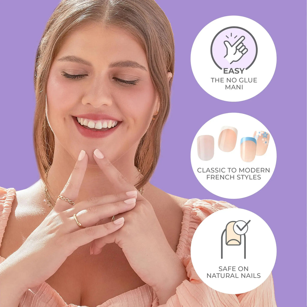 KISS imPRESS No Glue Mani Press-On Nails - Light Neutral + White Tip French, Includes 30 Nails