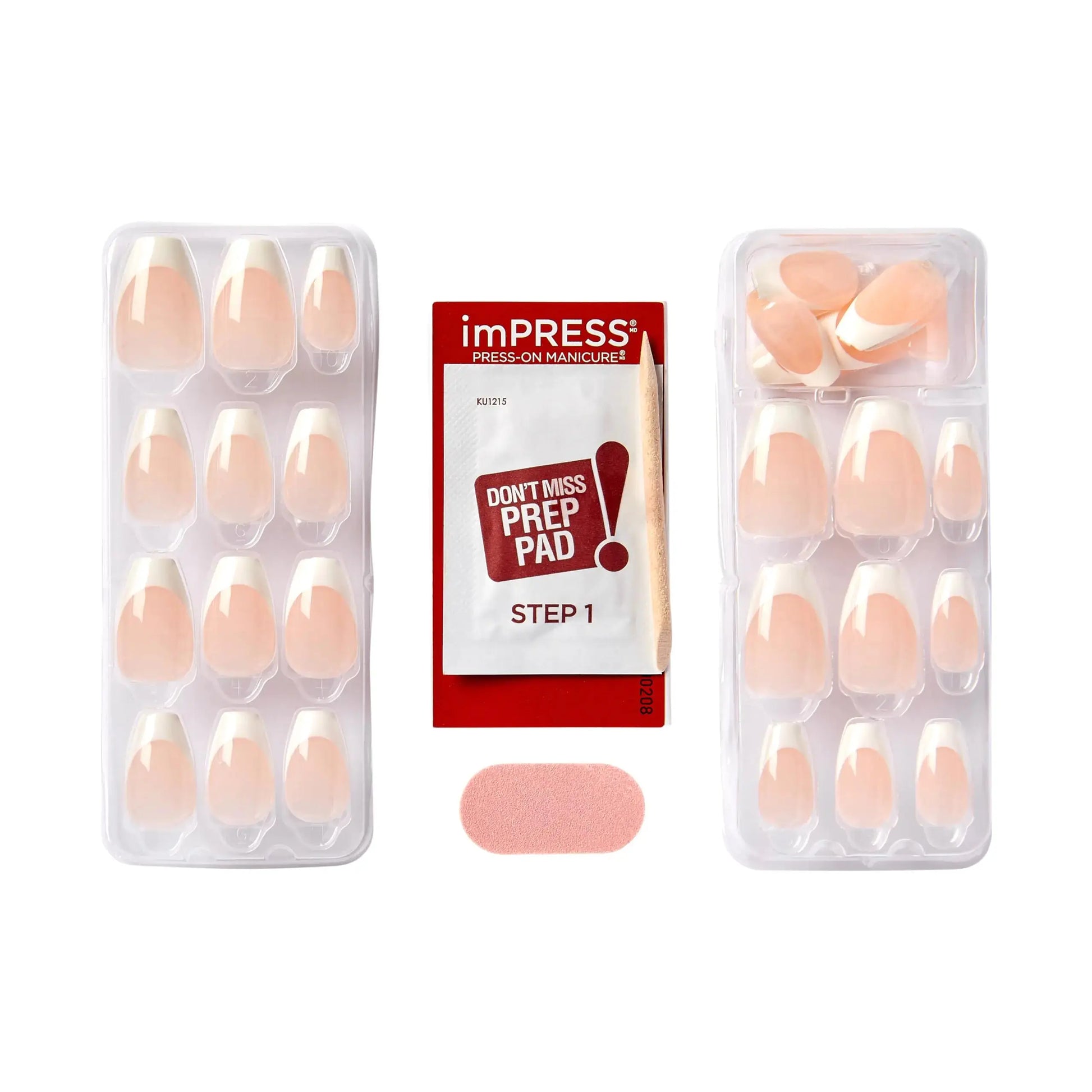 KISS imPRESS No Glue Mani Press-On Nails - Light Neutral + White Tip French, Includes 30 Nails