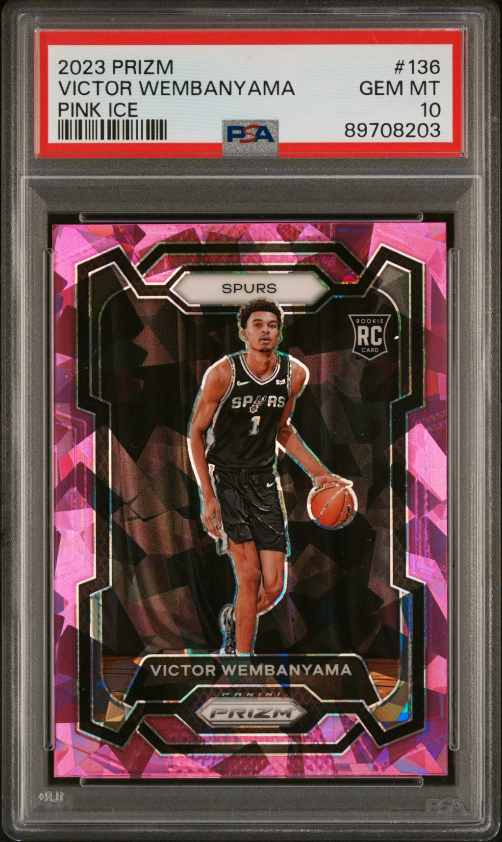 Graded 2023 Panini Prizm Victor Wembanyama #136 Pink Ice Rookie RC Basketball Card PSA 10 Gem Mint