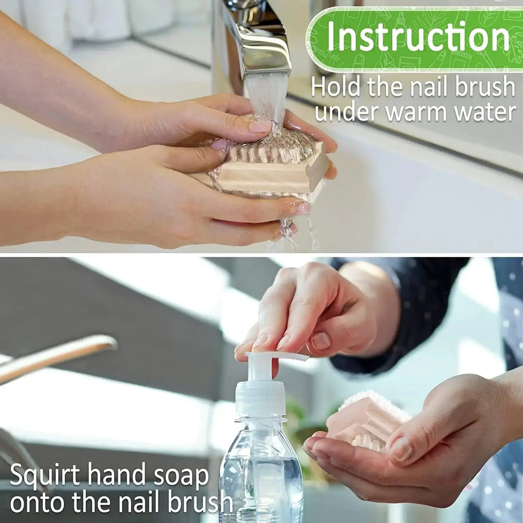 Konex Non-Slip Wooden Two-Sided Hand and Nail Brush - Stiff Bristle Fingernail Cleaner for Heavy Duty Use