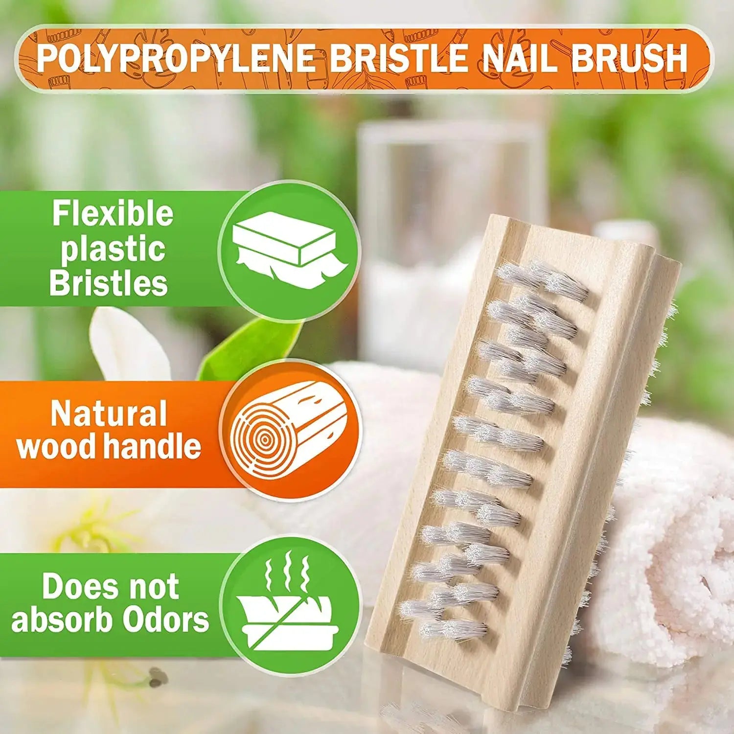 Konex Non-Slip Wooden Two-Sided Hand and Nail Brush - Stiff Bristle Fingernail Cleaner for Heavy Duty Use