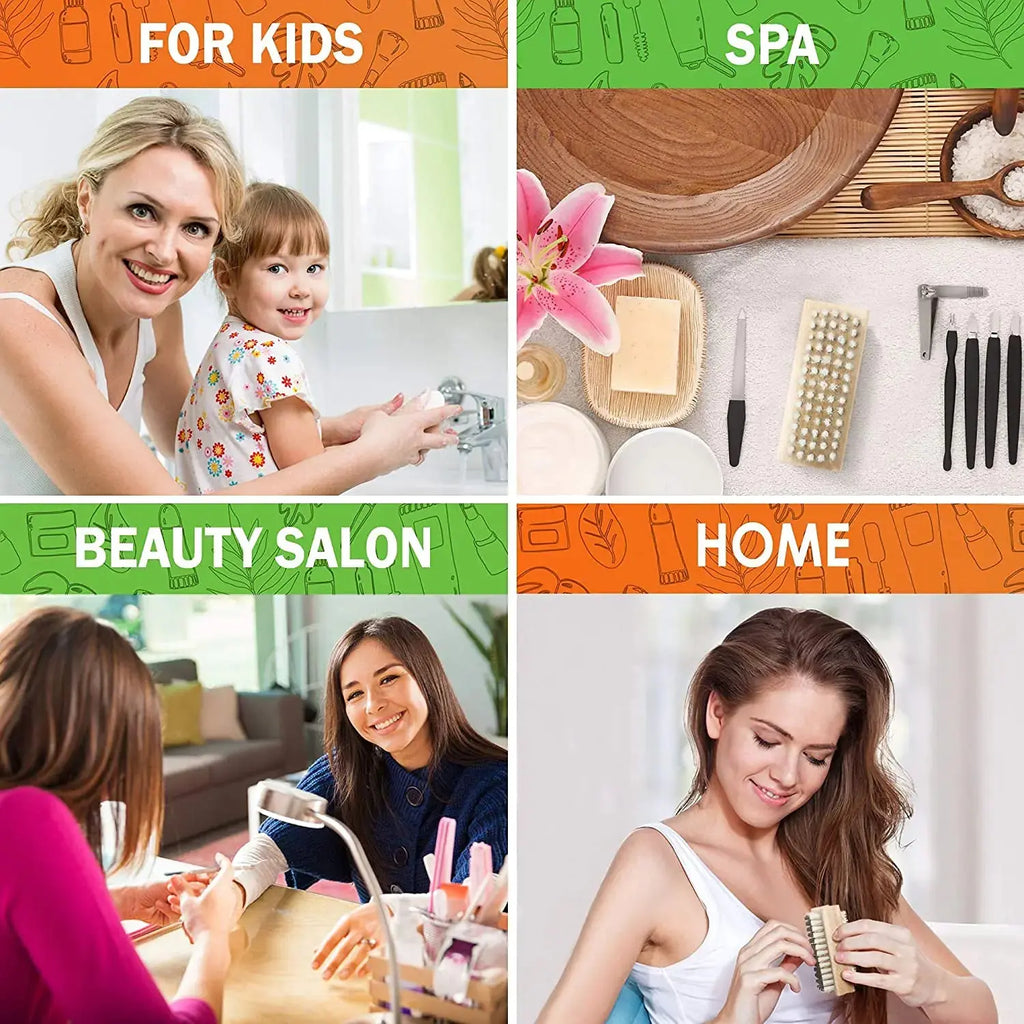 Konex Non-Slip Wooden Two-Sided Hand and Nail Brush - Stiff Bristle Fingernail Cleaner for Heavy Duty Use