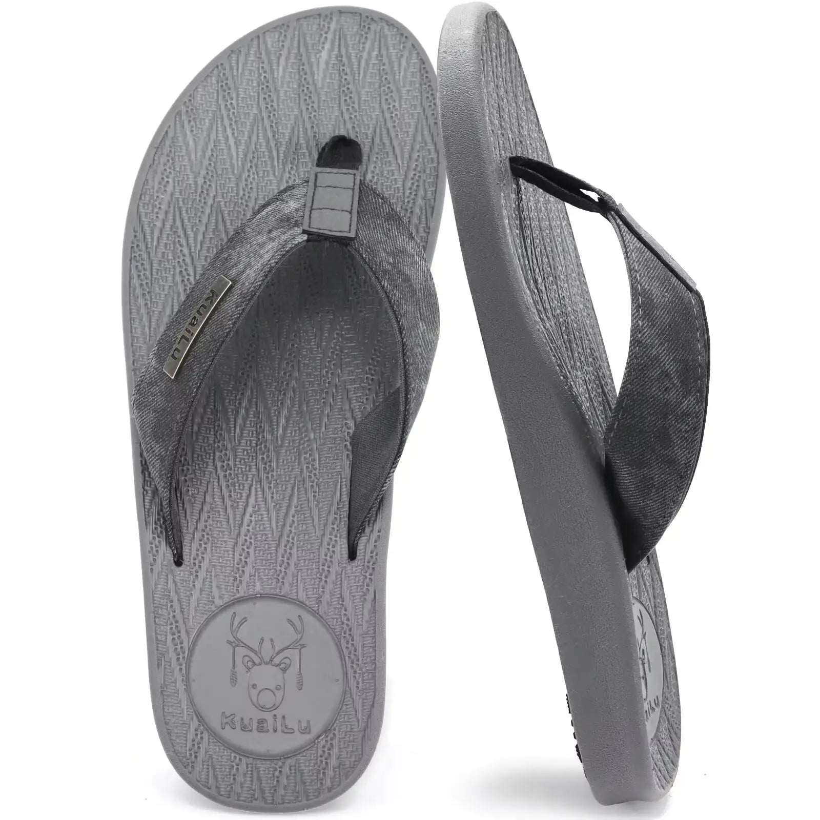 KuaiLu Mens Flip Flops Arch Support Comfortable Open Toe Leather Thong Sandals