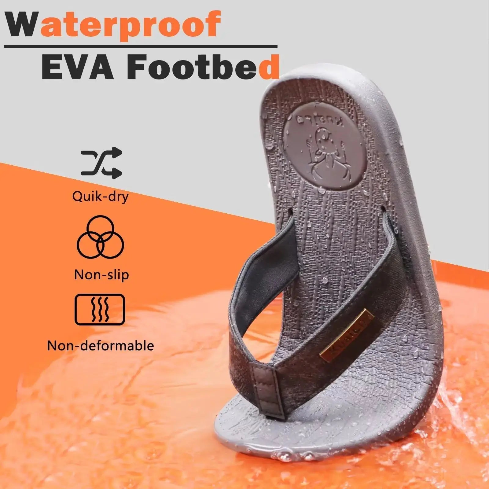 KuaiLu Mens Flip Flops Arch Support Comfortable Open Toe Leather Thong Sandals