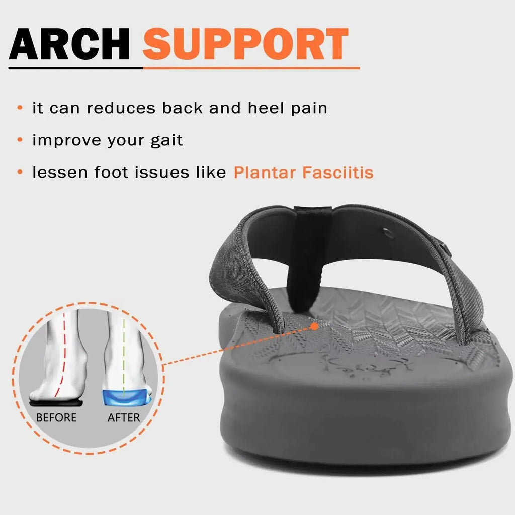 KuaiLu Mens Flip Flops Arch Support Comfortable Open Toe Leather Thong Sandals