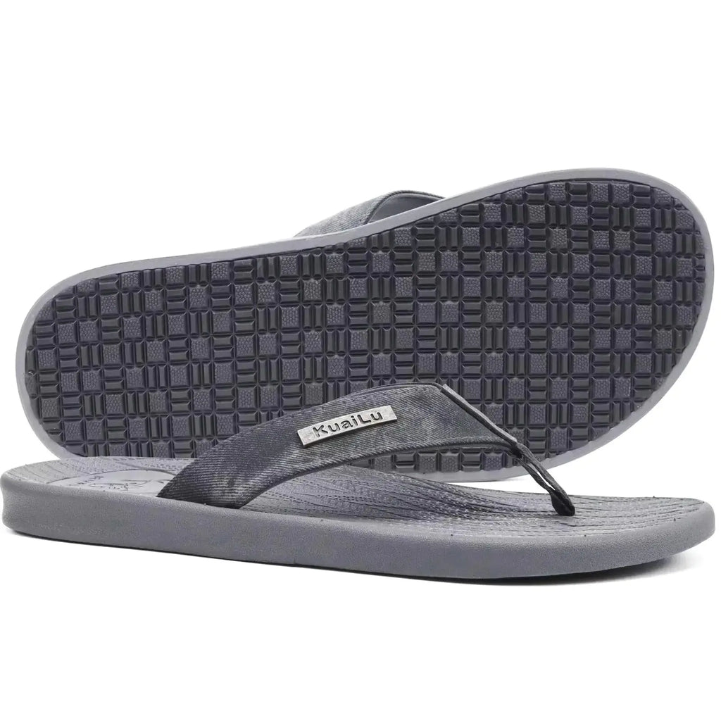 KuaiLu Mens Flip Flops Arch Support Comfortable Open Toe Leather Thong Sandals