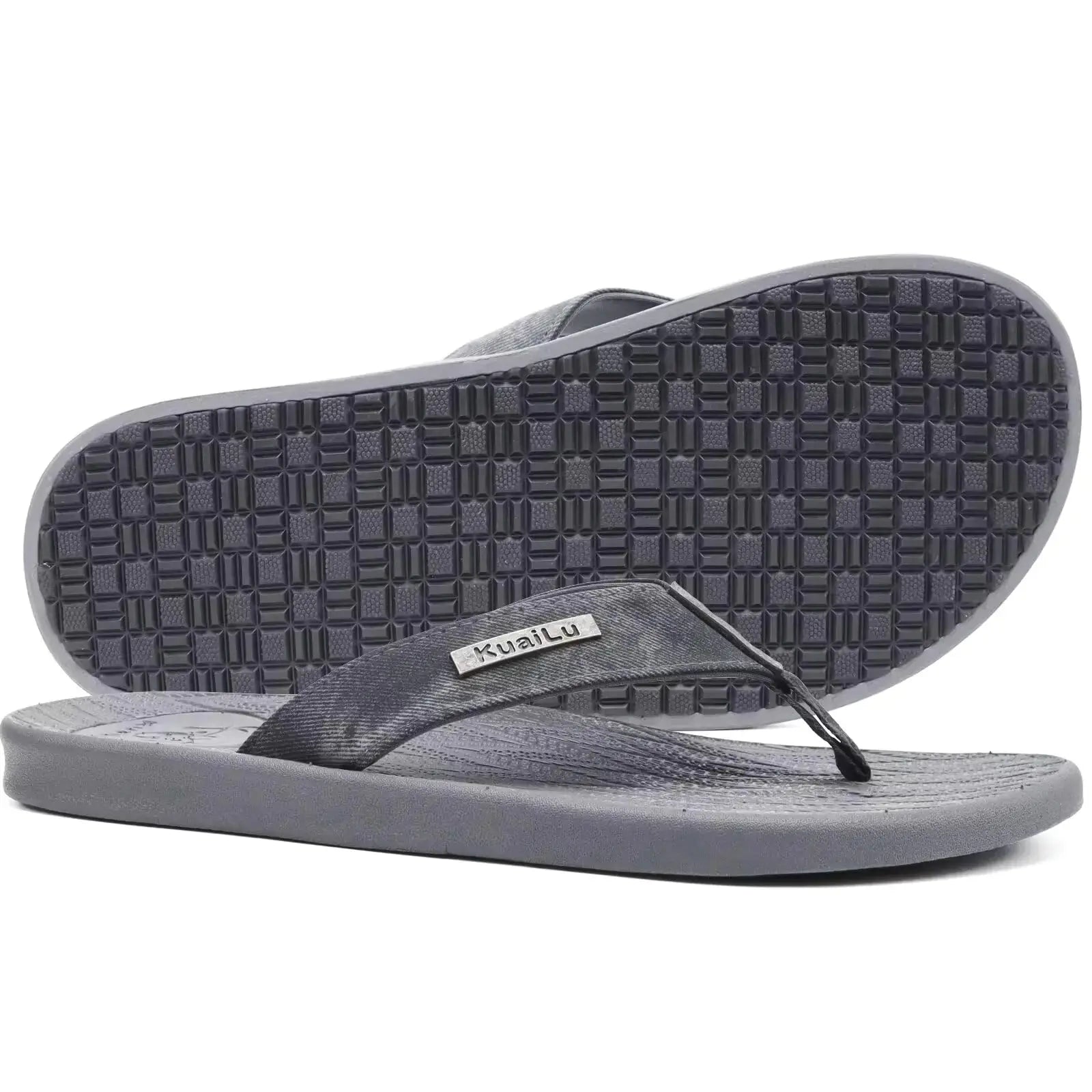 KuaiLu Mens Flip Flops Arch Support Comfortable Open Toe Leather Thong Sandals