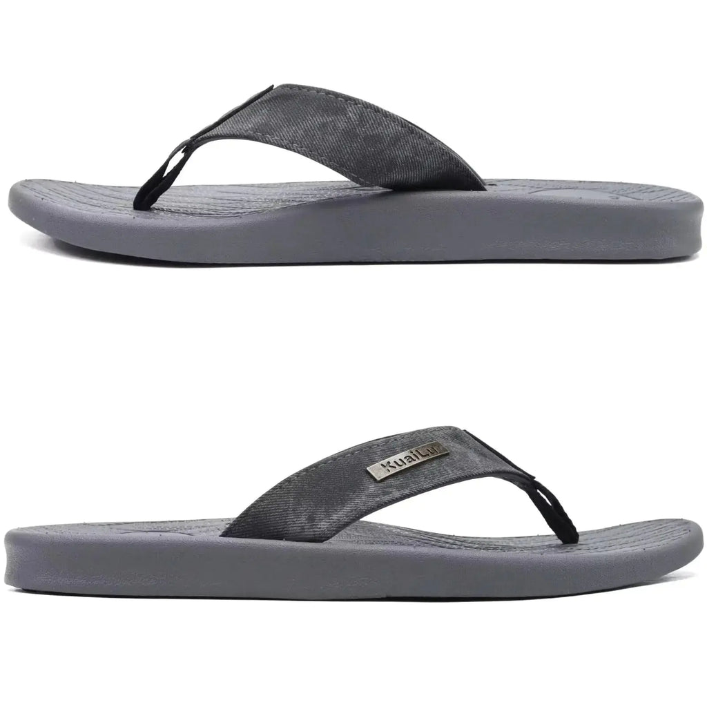 KuaiLu Mens Flip Flops Arch Support Comfortable Open Toe Leather Thong Sandals