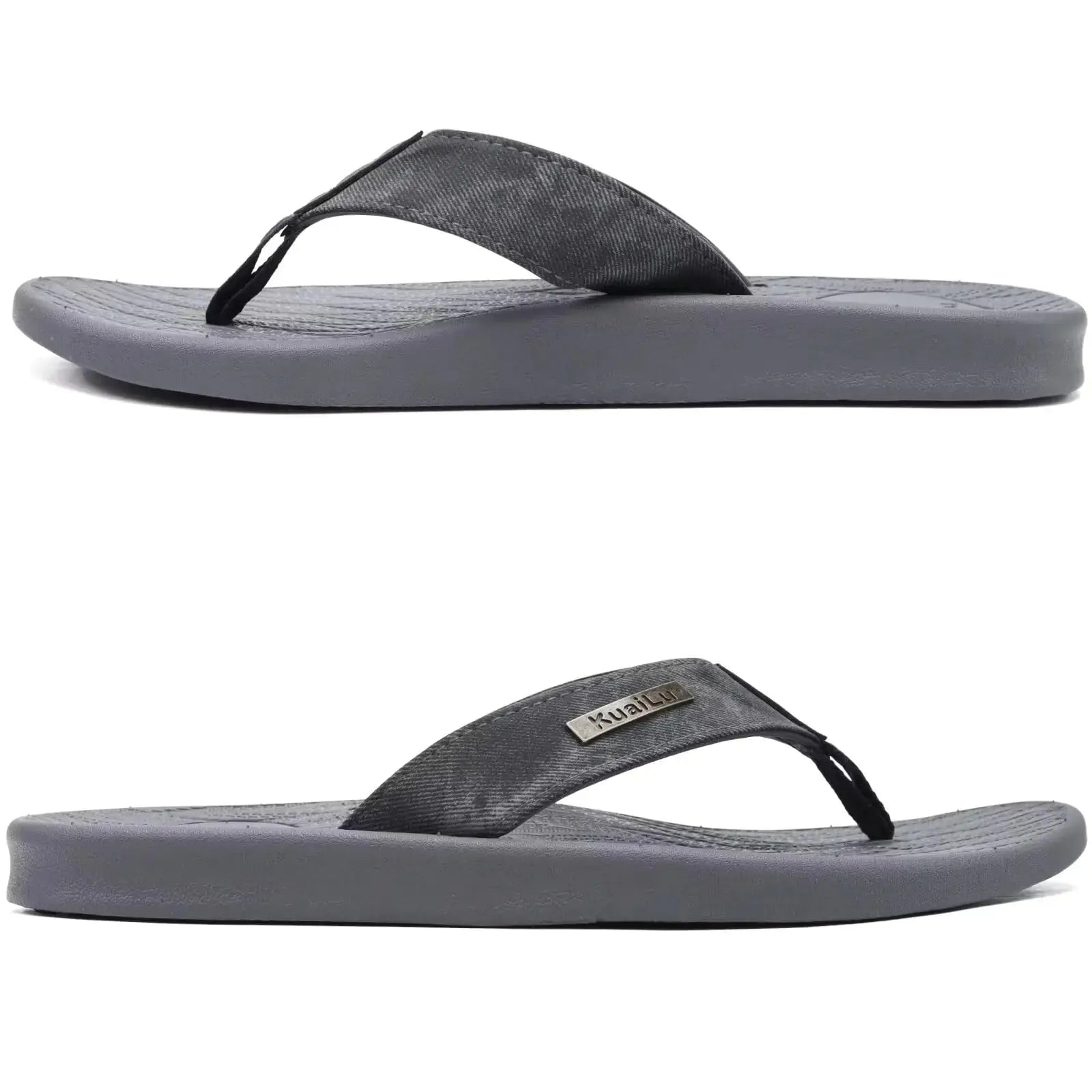 KuaiLu Mens Flip Flops Arch Support Comfortable Open Toe Leather Thong Sandals