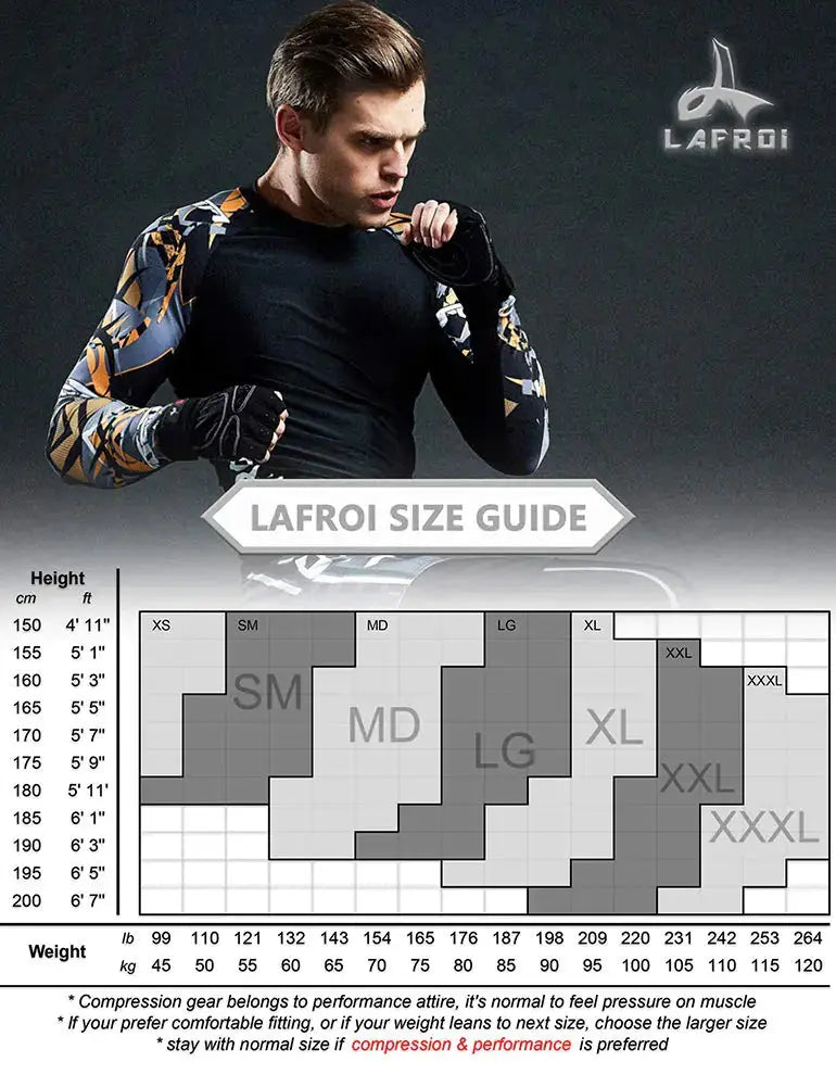 LAFROI Men's Long Sleeve UPF 50+ Baselayer Skins Performance Fit Compression Rash Guard