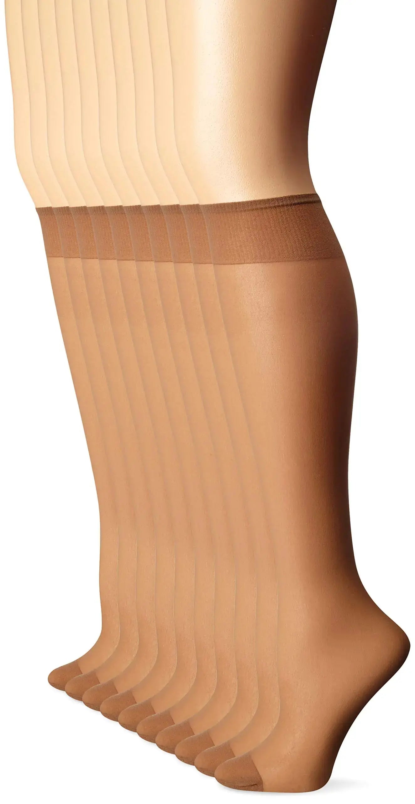 L'eggs Everyday Women's Nylon Knee Highs Reinforced Toe-Multiple Packs Available One Size Suntan 10-pack
