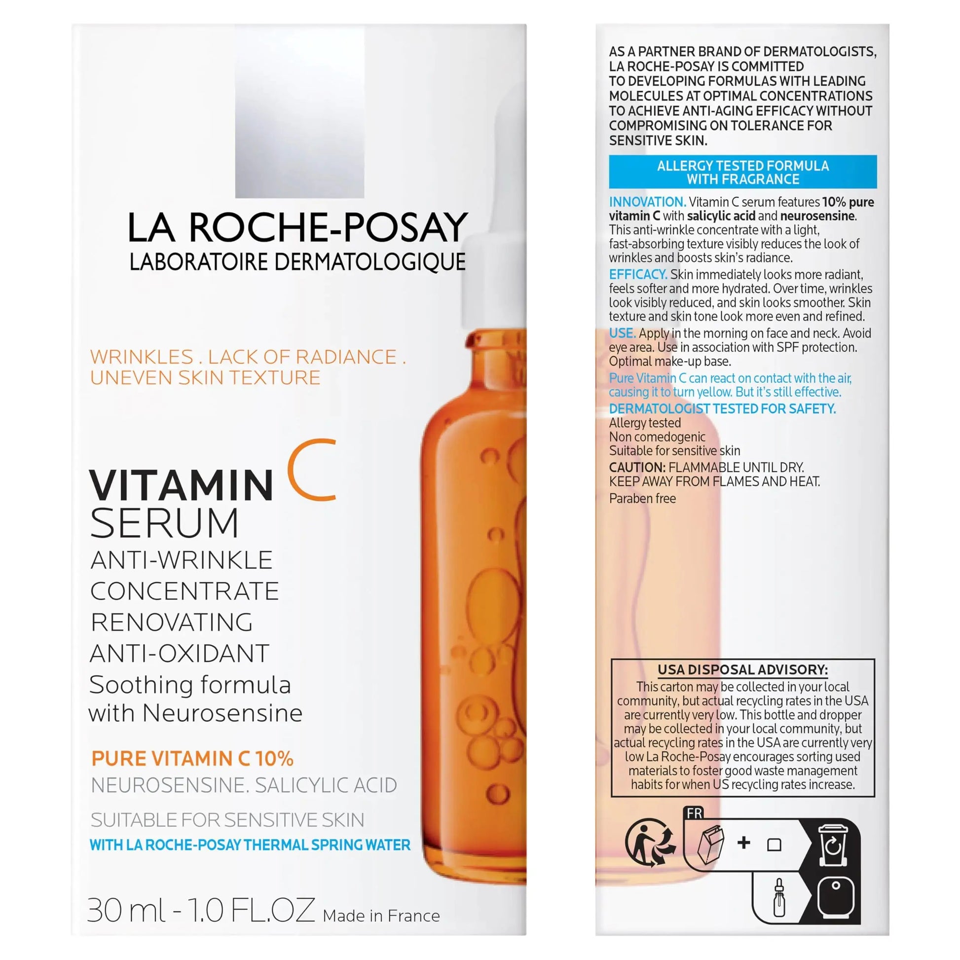 La Roche-Posay Pure Vitamin C Face Serum with Hyaluronic Acid & Salicylic Acid – Anti-Aging Serum for Wrinkles & Uneven Skin Texture