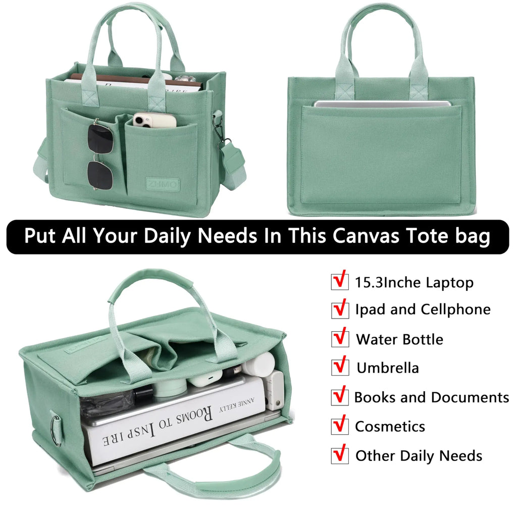 Large Canvas Tote Bag for Women With Pockets,Laptop Crossbody Purses Everything Everyday Bag Handbags