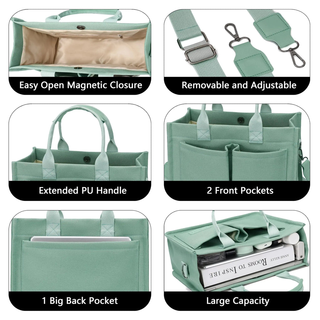 Large Canvas Tote Bag for Women With Pockets,Laptop Crossbody Purses Everything Everyday Bag Handbags