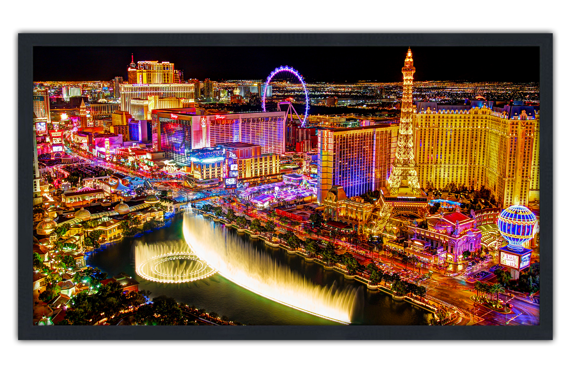 Professionally Framed Las Vegas Nevada Skyline High-Resolution Panoramic Photo 12x22 Wall Art