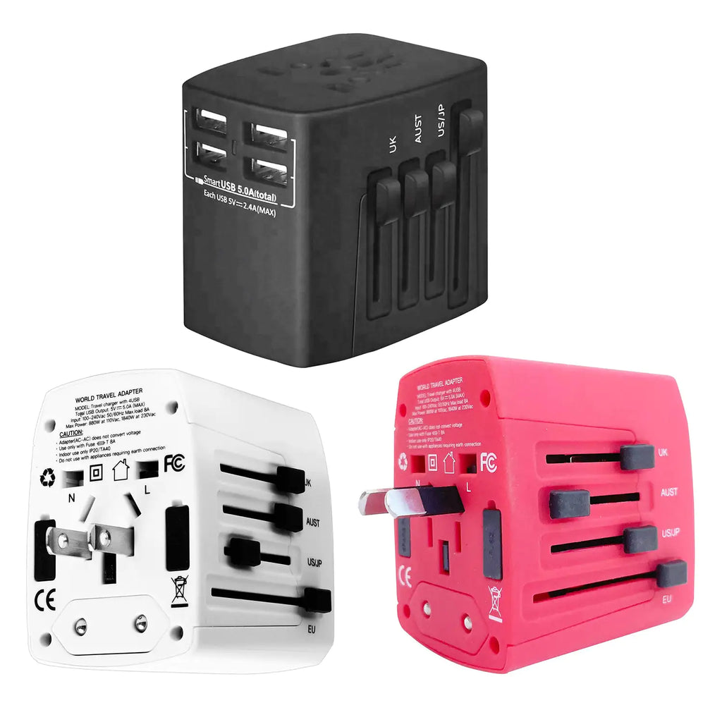 Universal Travel Adapter International Power Adapters 3 Pack Multicharger Plug w 4 USB Ports