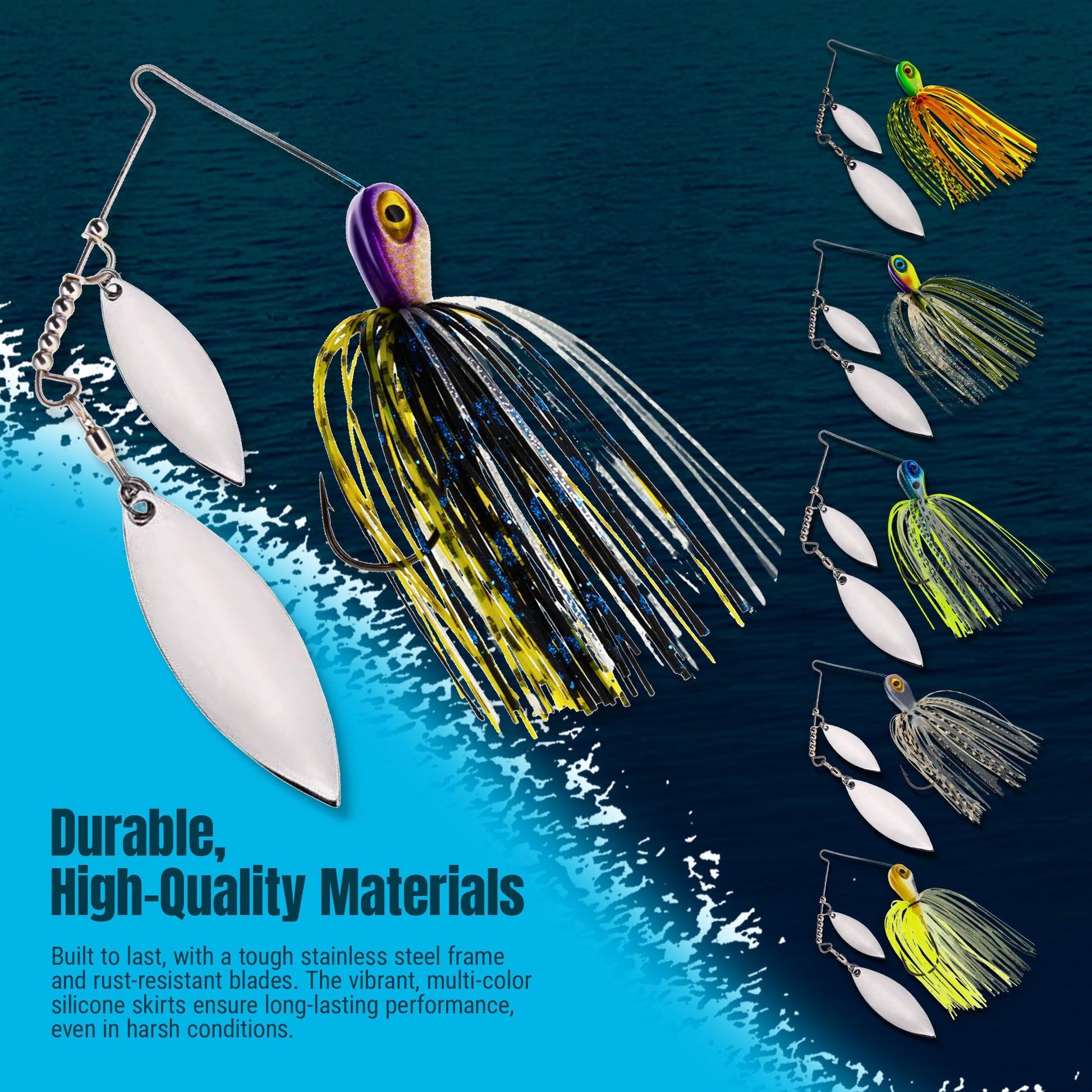 Reaction Tackle Lead Spinnerbait Jigs – 3-Pack, Double Willow Blade - New