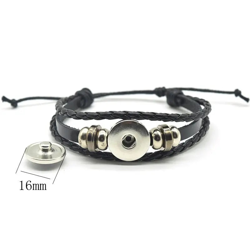 Leather Bracelet with Wolf and Full Moon Design