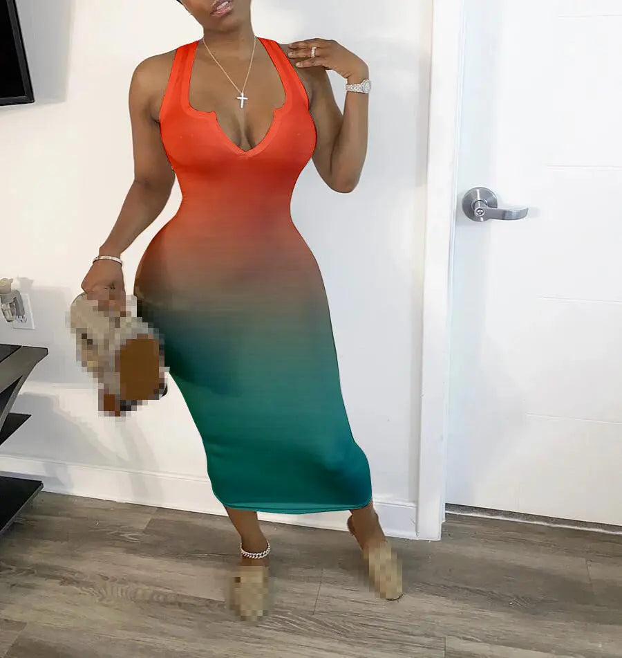 Lightweight Polyester V-Neck Summer Dress