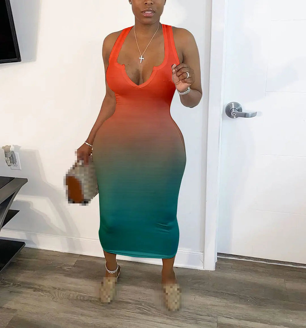 Lightweight Polyester V-Neck Summer Dress