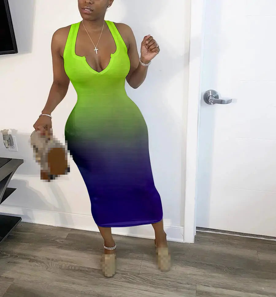 Lightweight Polyester V-Neck Summer Dress