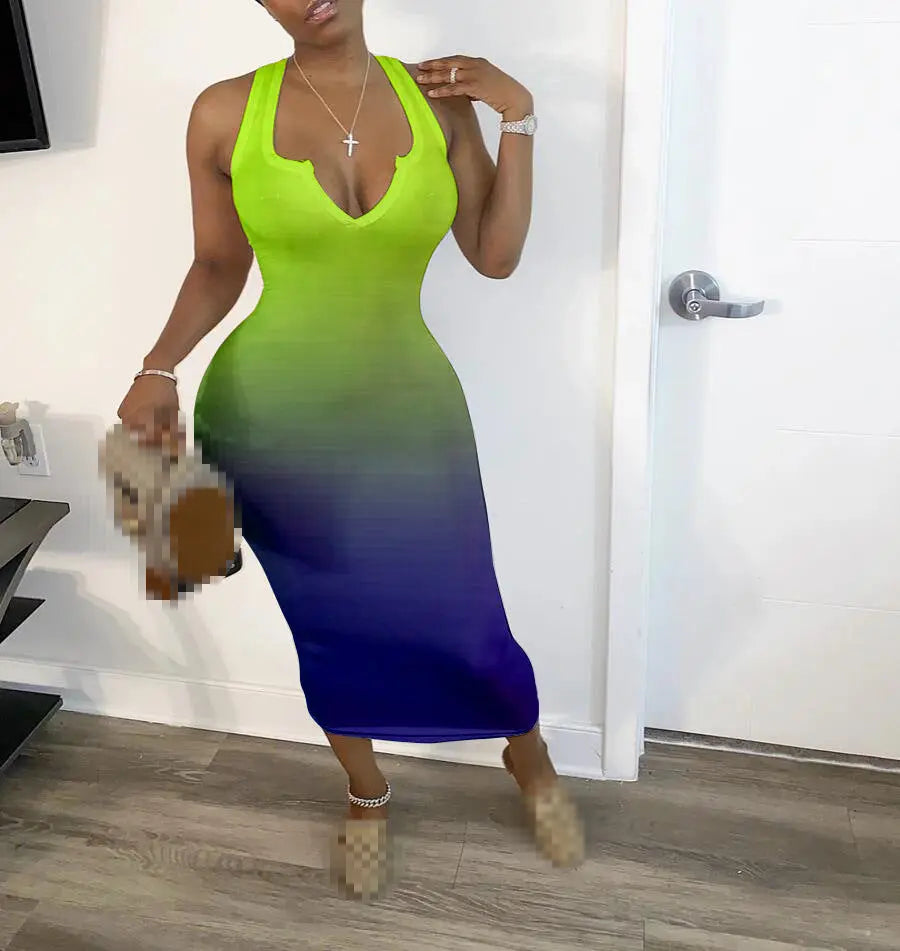 Lightweight Polyester V-Neck Summer Dress