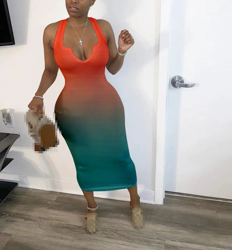 Lightweight Polyester V-Neck Summer Dress