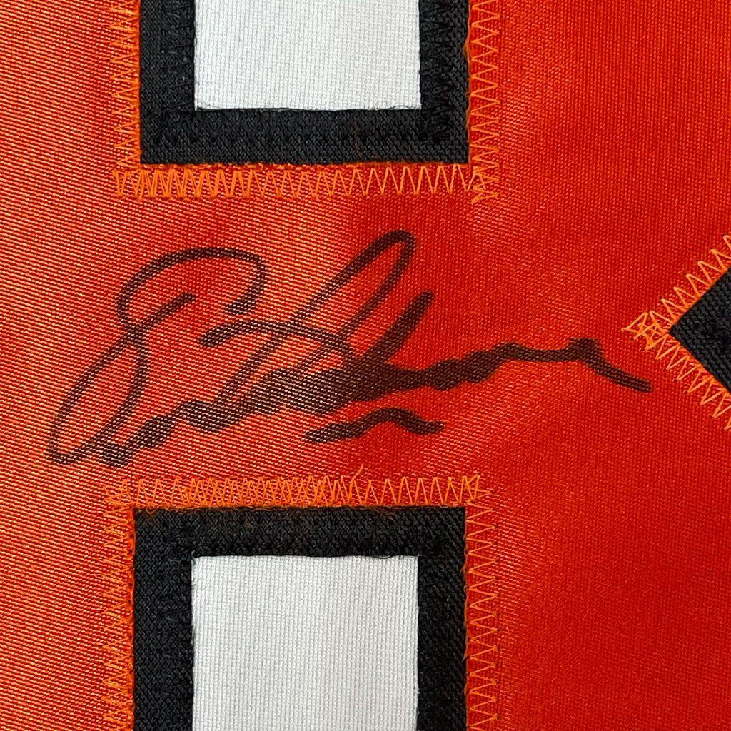 Framed Autographed/Signed Eric Lindros 35x39 Philadelphia White Hockey Jersey JSA COA