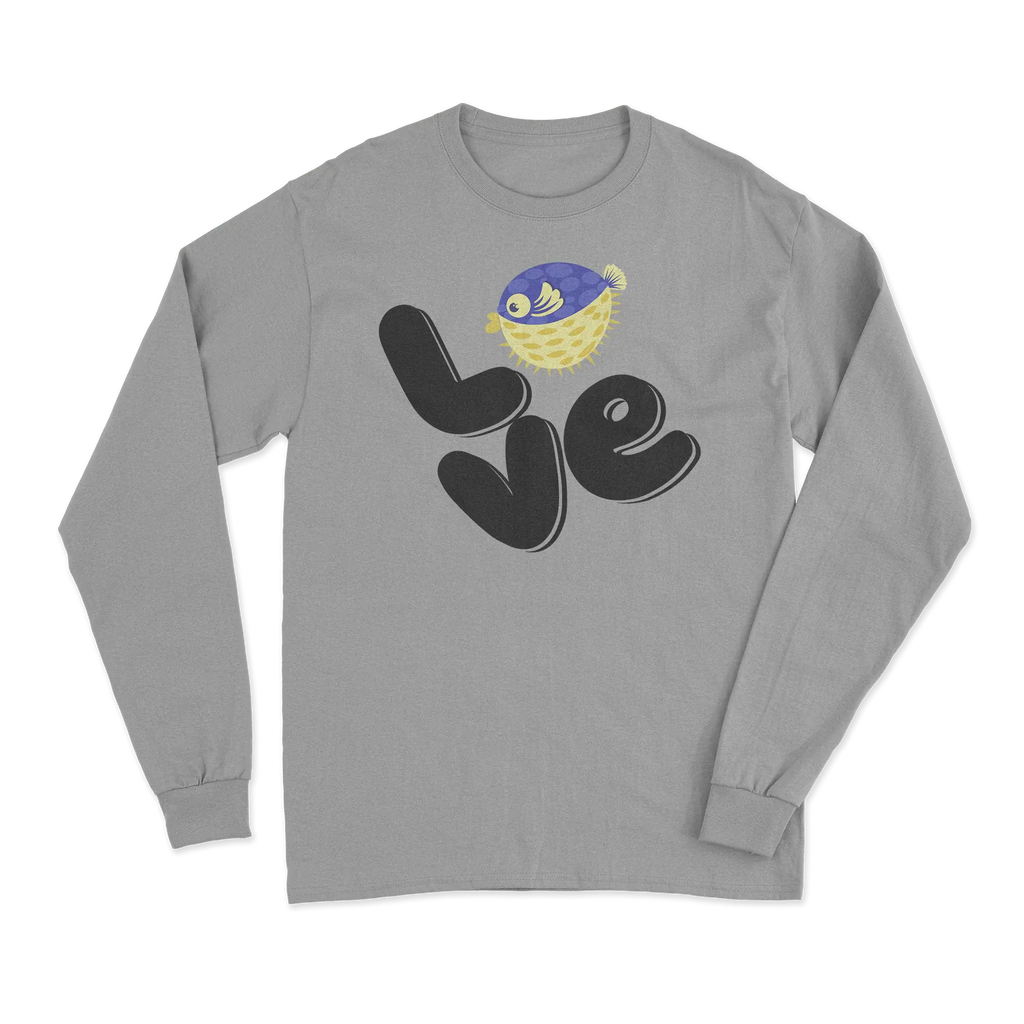 Love Fishing Blue Blowfish Globe Men Long Sleeve Shirt