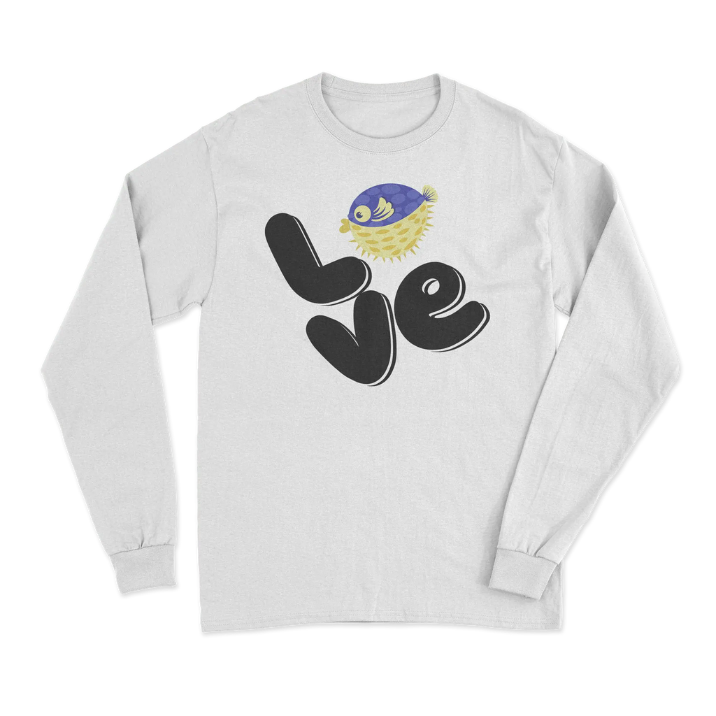 Love Fishing Blue Blowfish Globe Men Long Sleeve Shirt