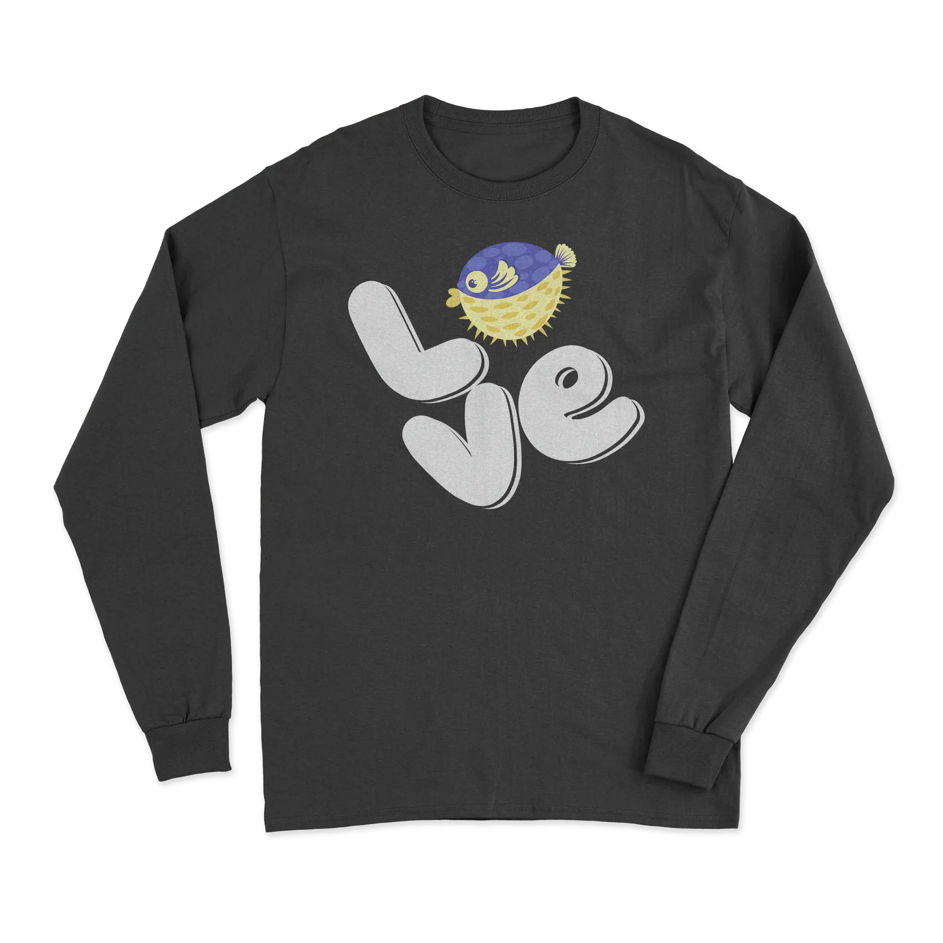 Love Fishing Blue Blowfish Globe Men Long Sleeve Shirt