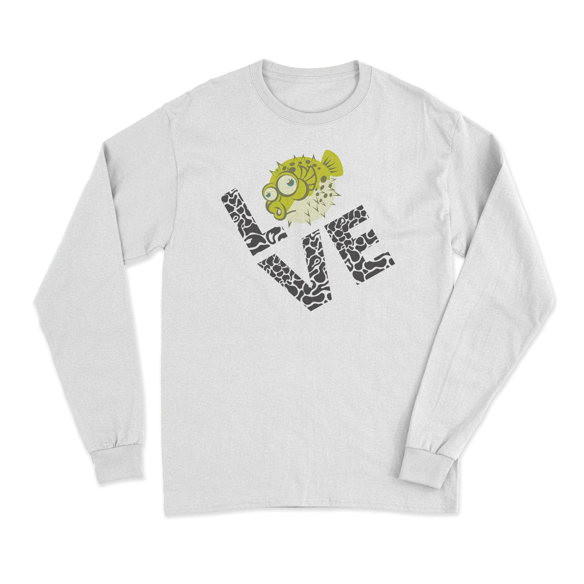 Love Fishing Green Blowfish Globe Men Long Sleeve Shirt