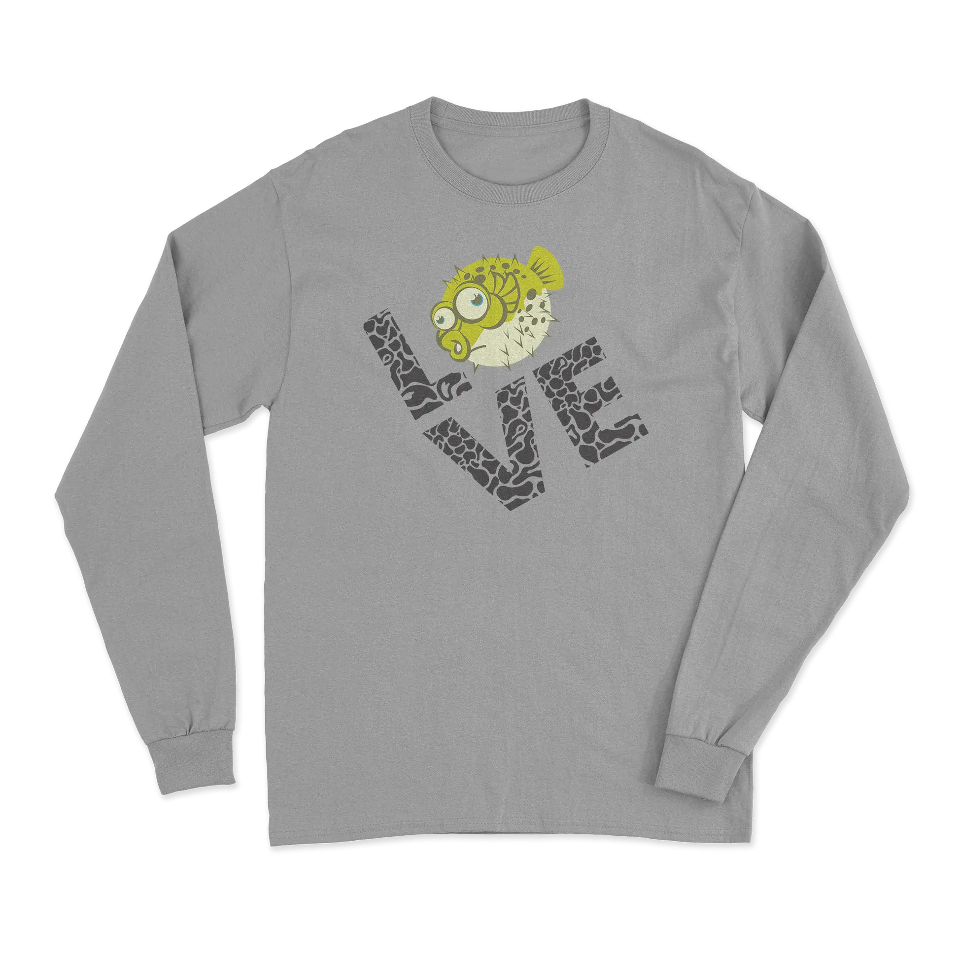 Love Fishing Green Blowfish Globe Men Long Sleeve Shirt