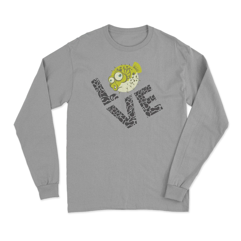 Love Fishing Green Blowfish Globe Men Long Sleeve Shirt