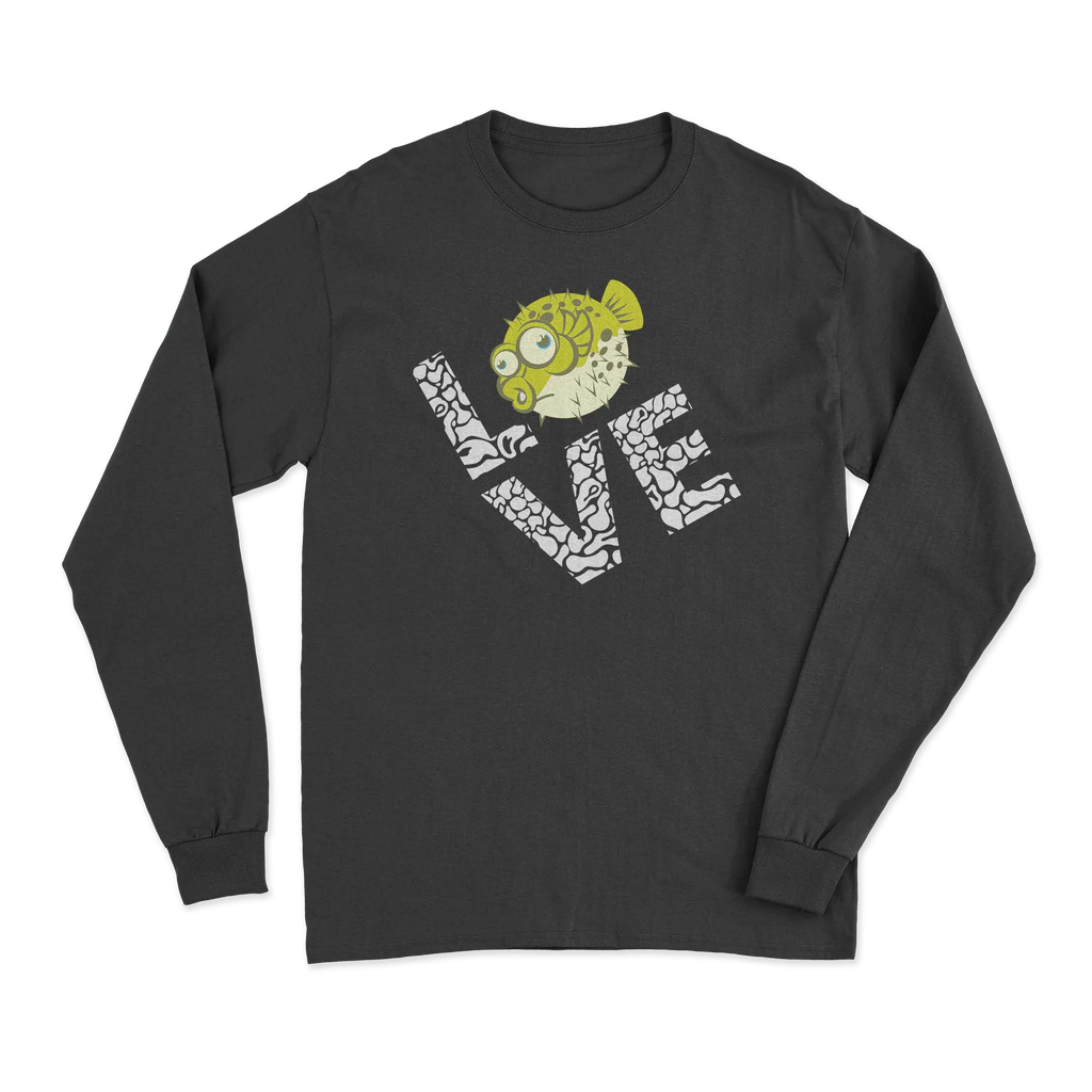 Love Fishing Green Blowfish Globe Men Long Sleeve Shirt