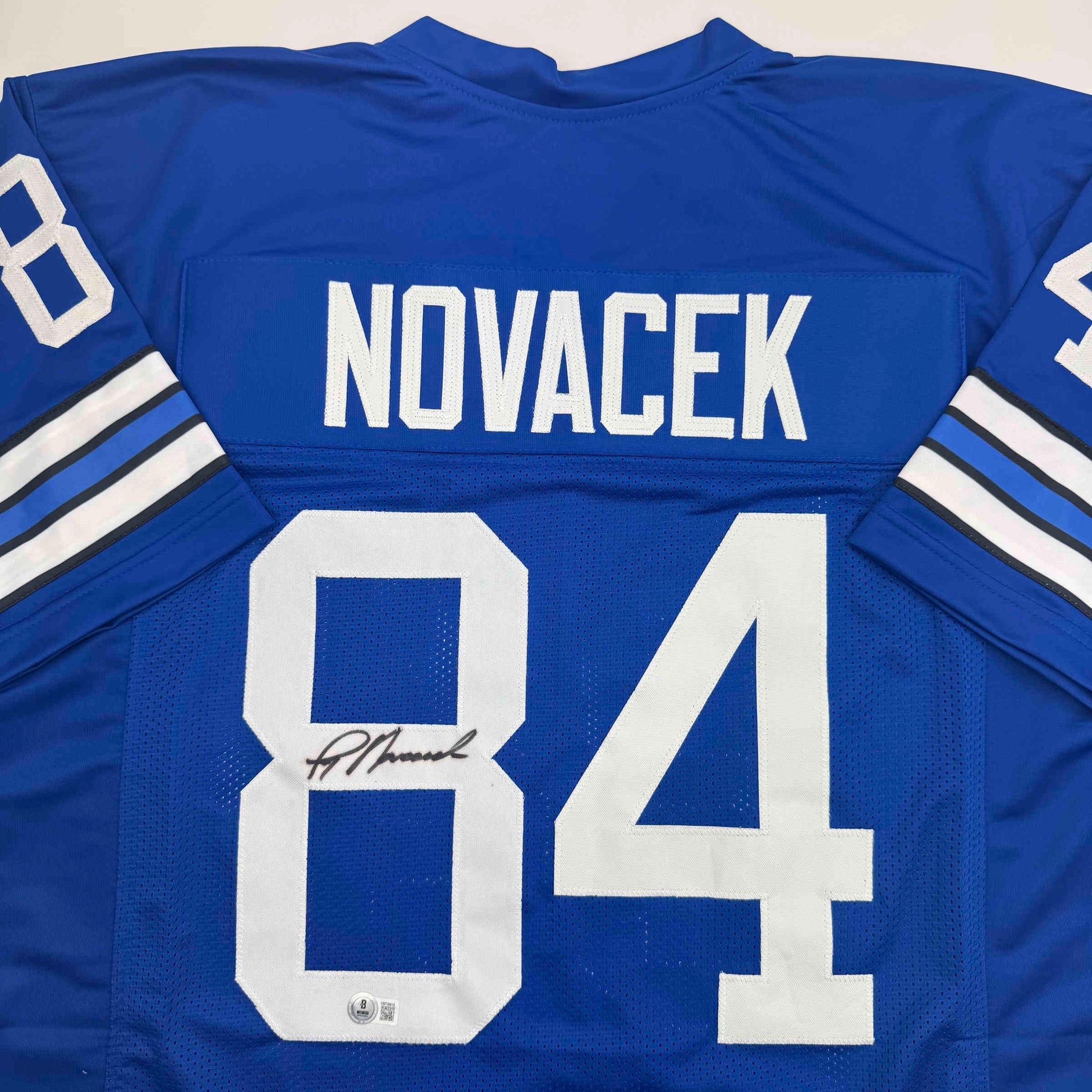 Autographed/Signed Jay Novacek Dallas Blue Football Jersey Beckett BAS COA