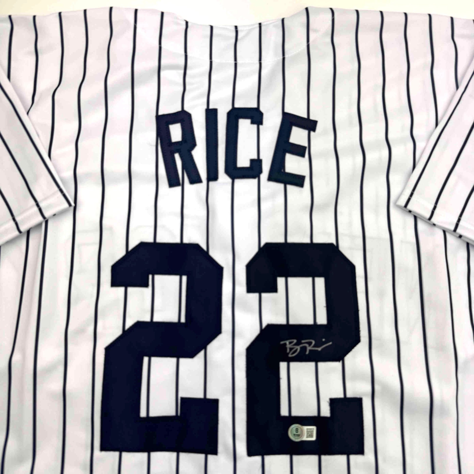 Autographed/Signed Ben Rice New York Pinstripe Baseball Jersey JSA COA