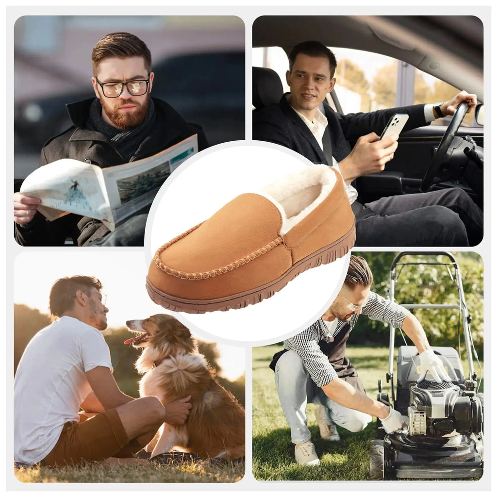 Lulex Moccasins for Men with Hard Sole | Indoor Outdoor Plush Mens Bedroom Shoes