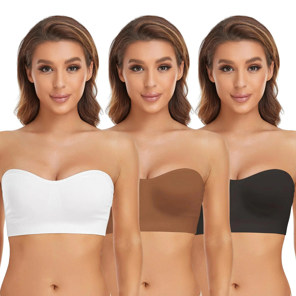 Lusait Strapless Bra for Women Non-Slip Silicone Padded Bandeau Bra Wireless Tube Top Bra