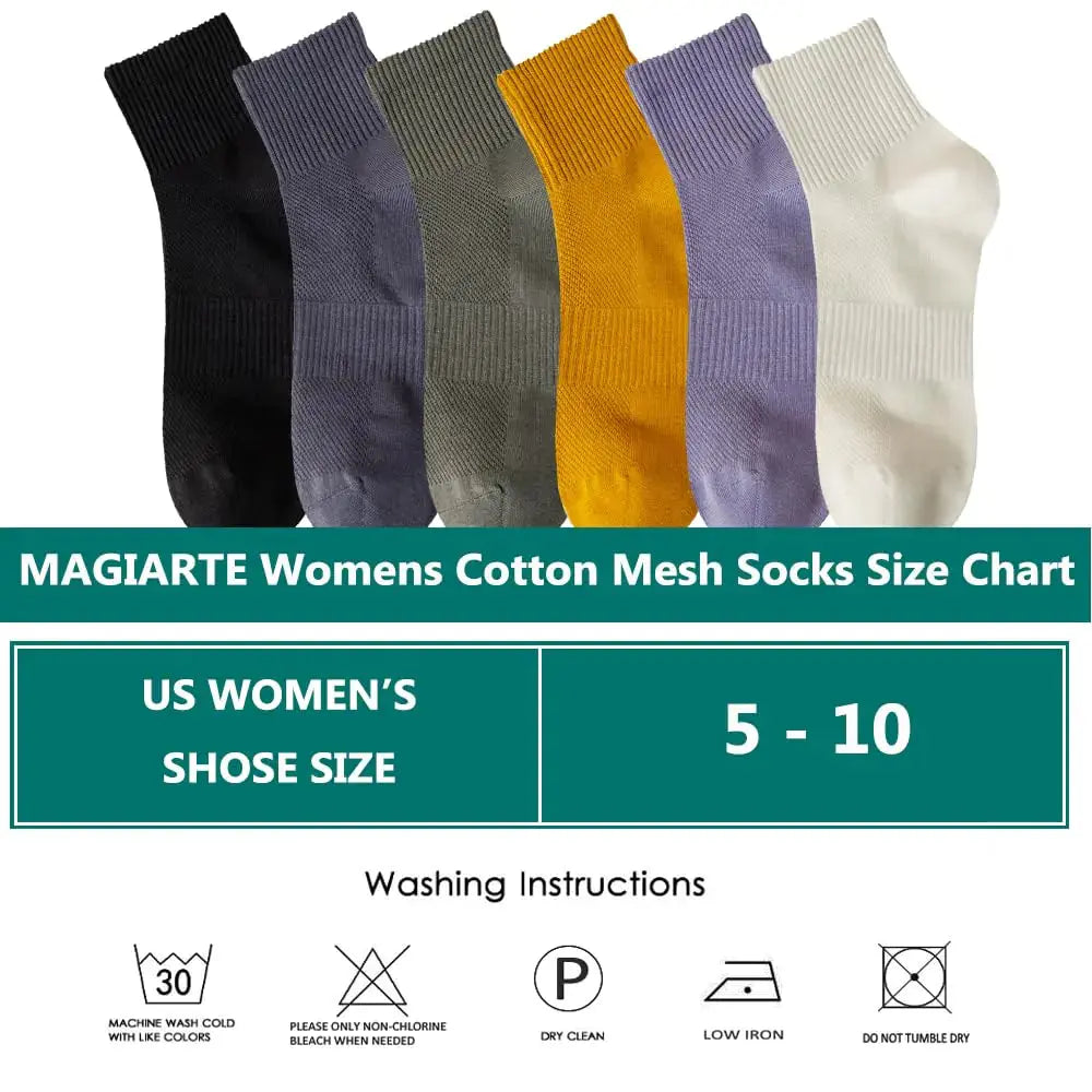 MAGIARTE Womens Mini Crew Ankle Socks Athletic Casual Cotton Socks for Women 5-10 Mesh Instep #C05 (6 Pairs)